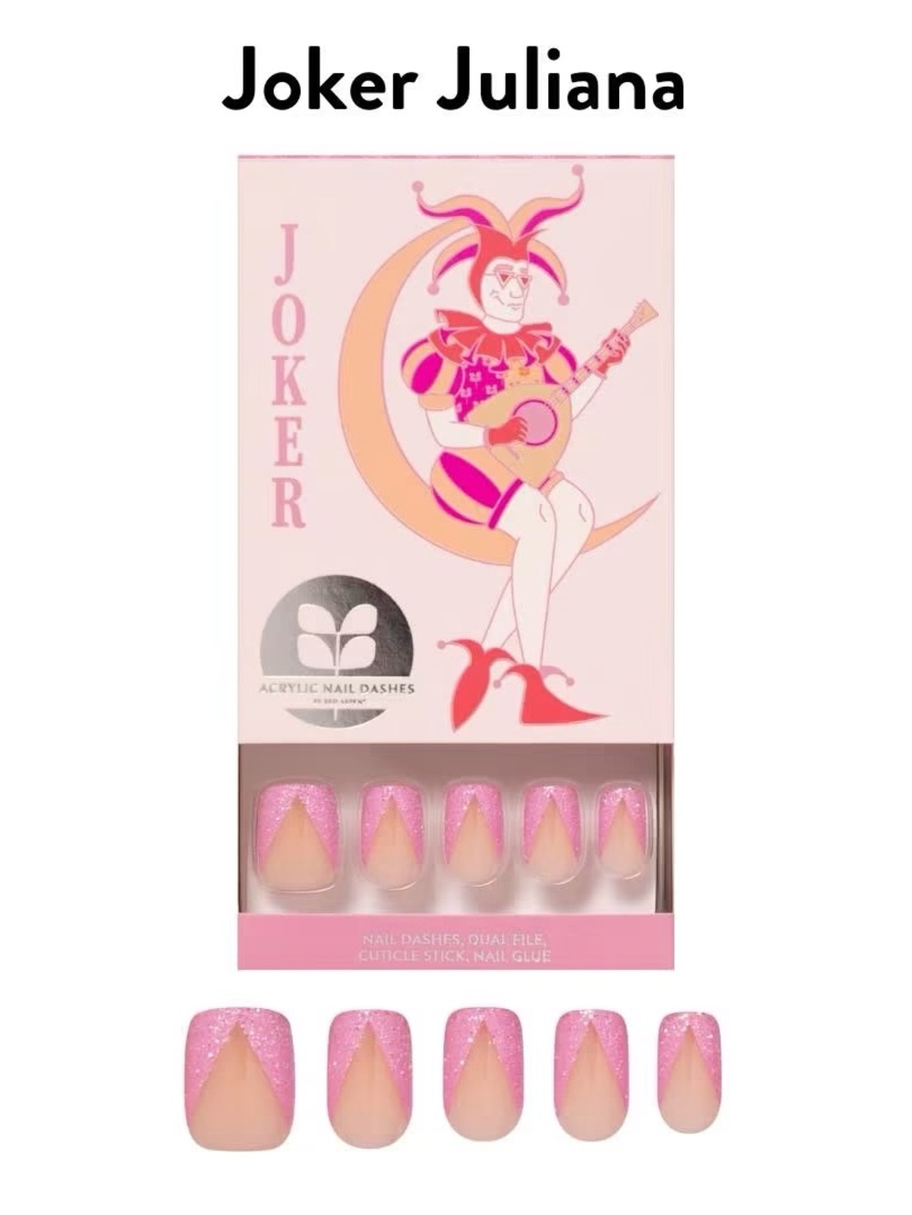 Red Aspen Joker Juliana Acrylic Nail Dashes Pink Glitter V Tip Nails NIP - Picture 1 of 5